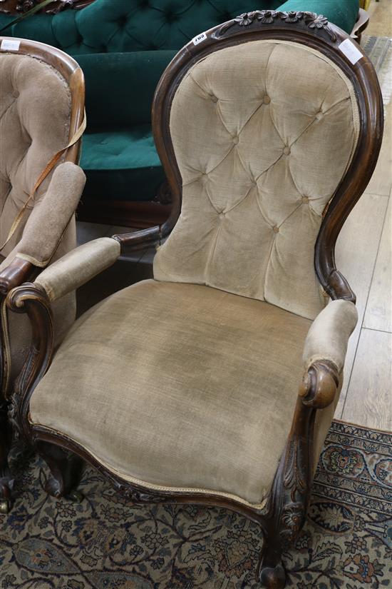 A Victorian mahogany armchair and a Victorian mahogany framed tub chair
